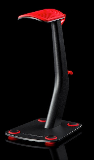 Ion Forge HONE premium headphone stand in red, solid steel with cable management