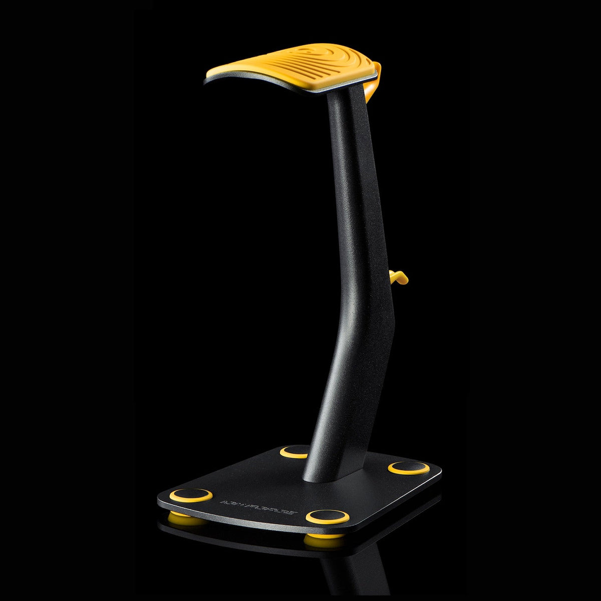 Ion Forge HONE premium headphone stand in yellow, solid steel with cable management